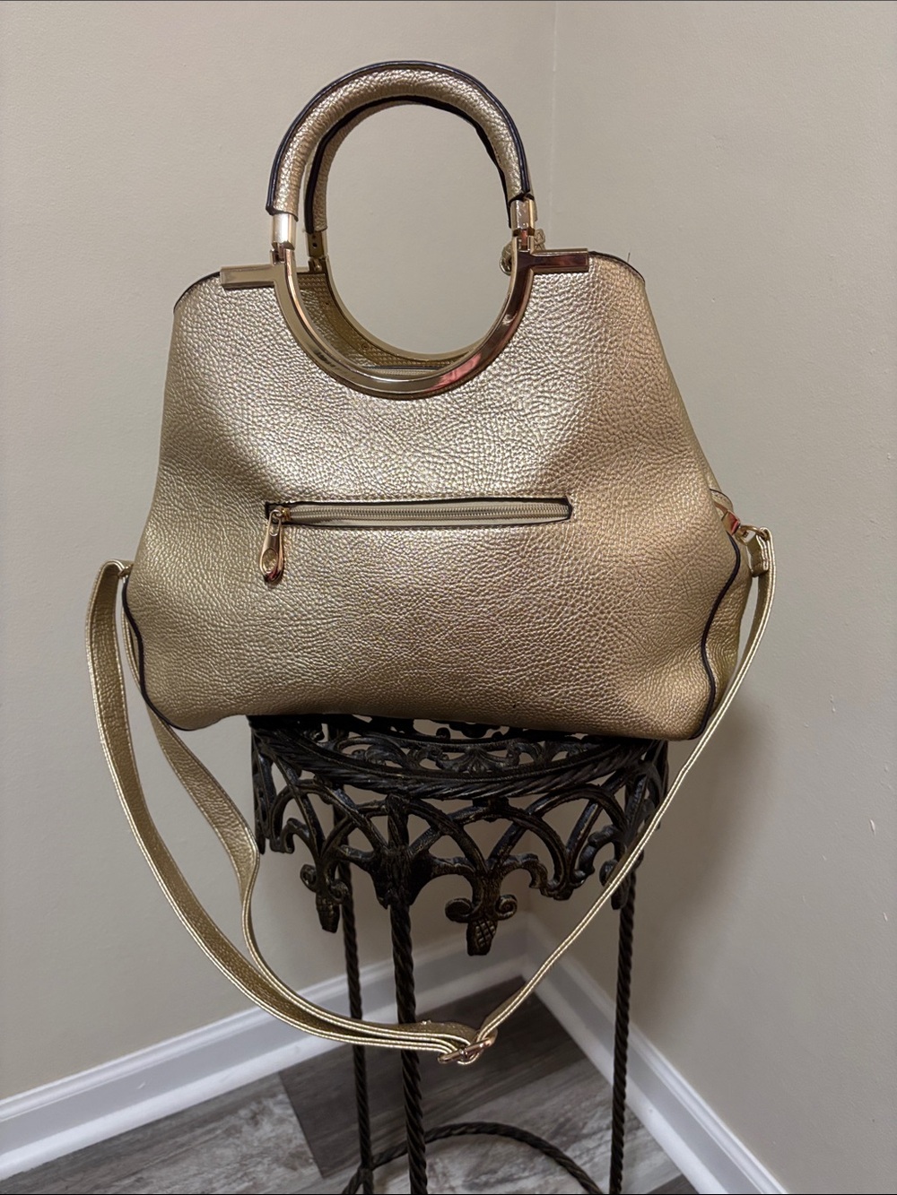 Gold Floral Embossed Top-Handle Tote - Picture 4 of 8